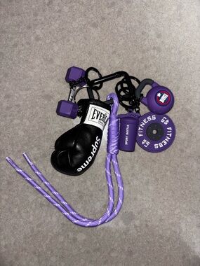 Everlast Black Boxing Glove Keychain with Purple Fitness Charms